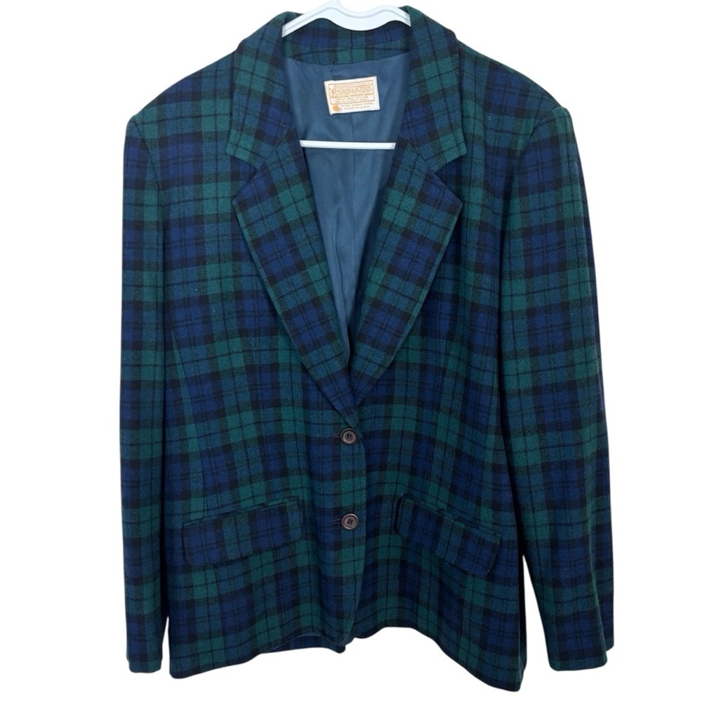 Vintage Pendleton Tartan Plaid 2 Button Blazer Women’s Size 14 Green & Navy
